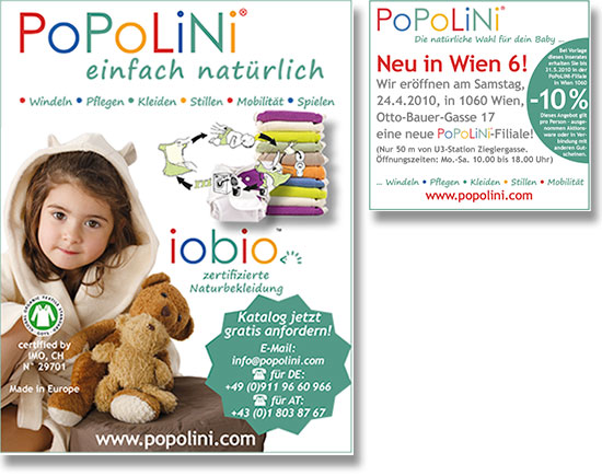 Brigitta Bernart-Skarek Graphikdesignerin Corporatedesign corporate design BMK PoPoLiNi Inserat Anzeige Gestaltung Layout