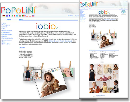 Brigitta Bernart-Skarek Graphikdesignerin Webdesign web design linksite für die marke iobio von bmk popolini  website konzept 2010